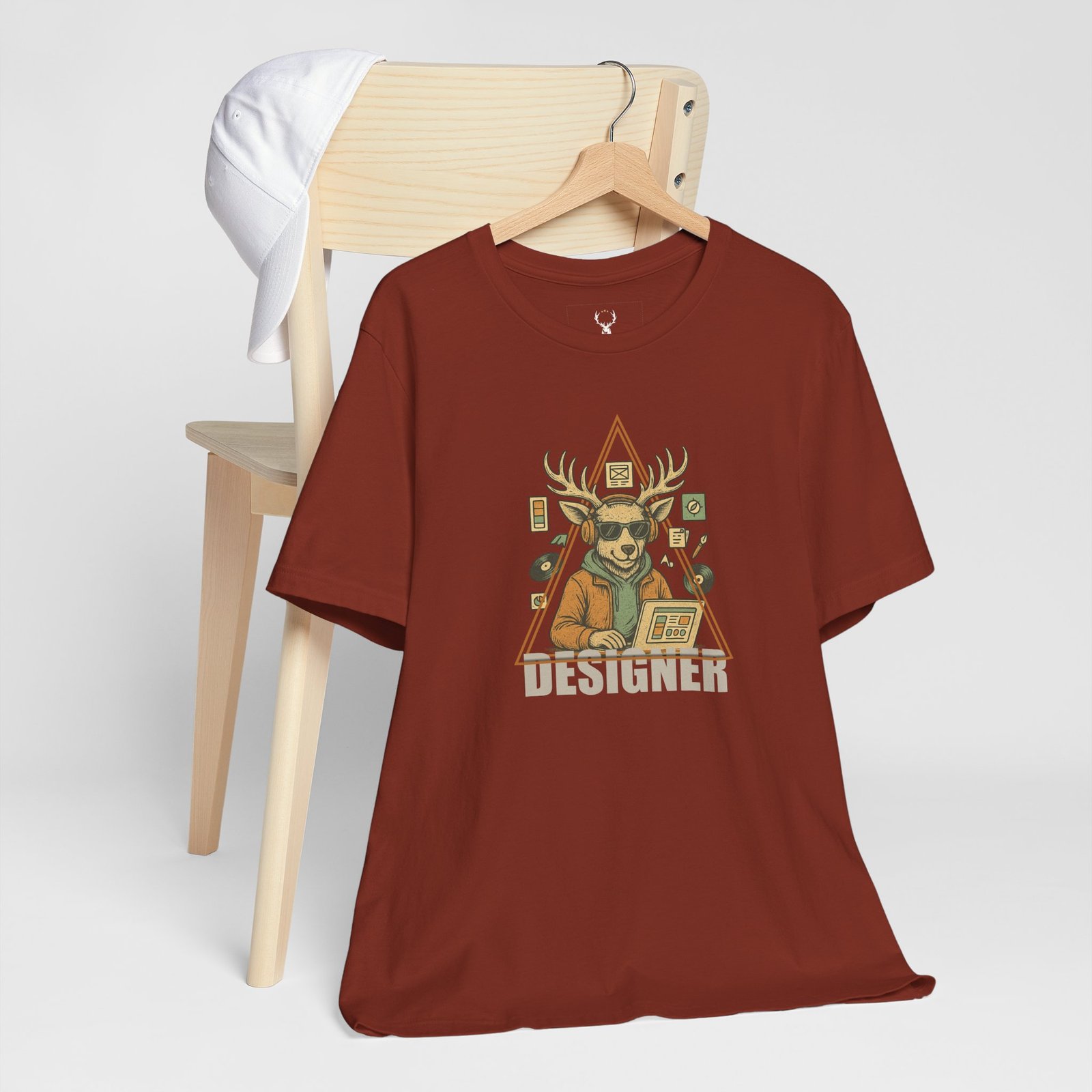 Festival EDM deer shirt with graphic designer aesthetic and streetwear style.