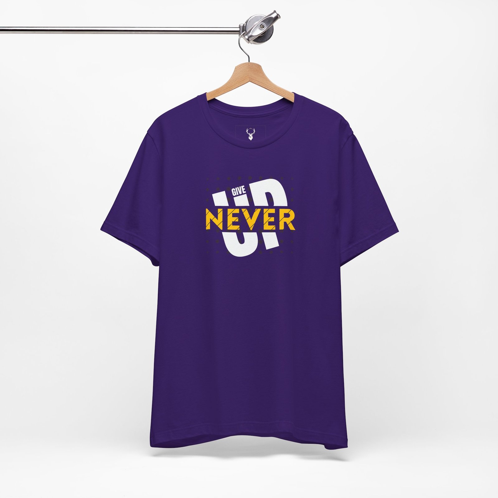 Motivational Never Give Up T-Shirt designed for everyday inspiration and fitness lifestyle.
