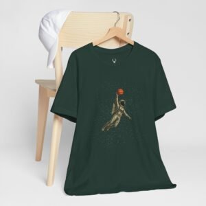 Astronaut dunk graphic shirt for EDM fans, rave culture, and urban basketball streetwear fashion.