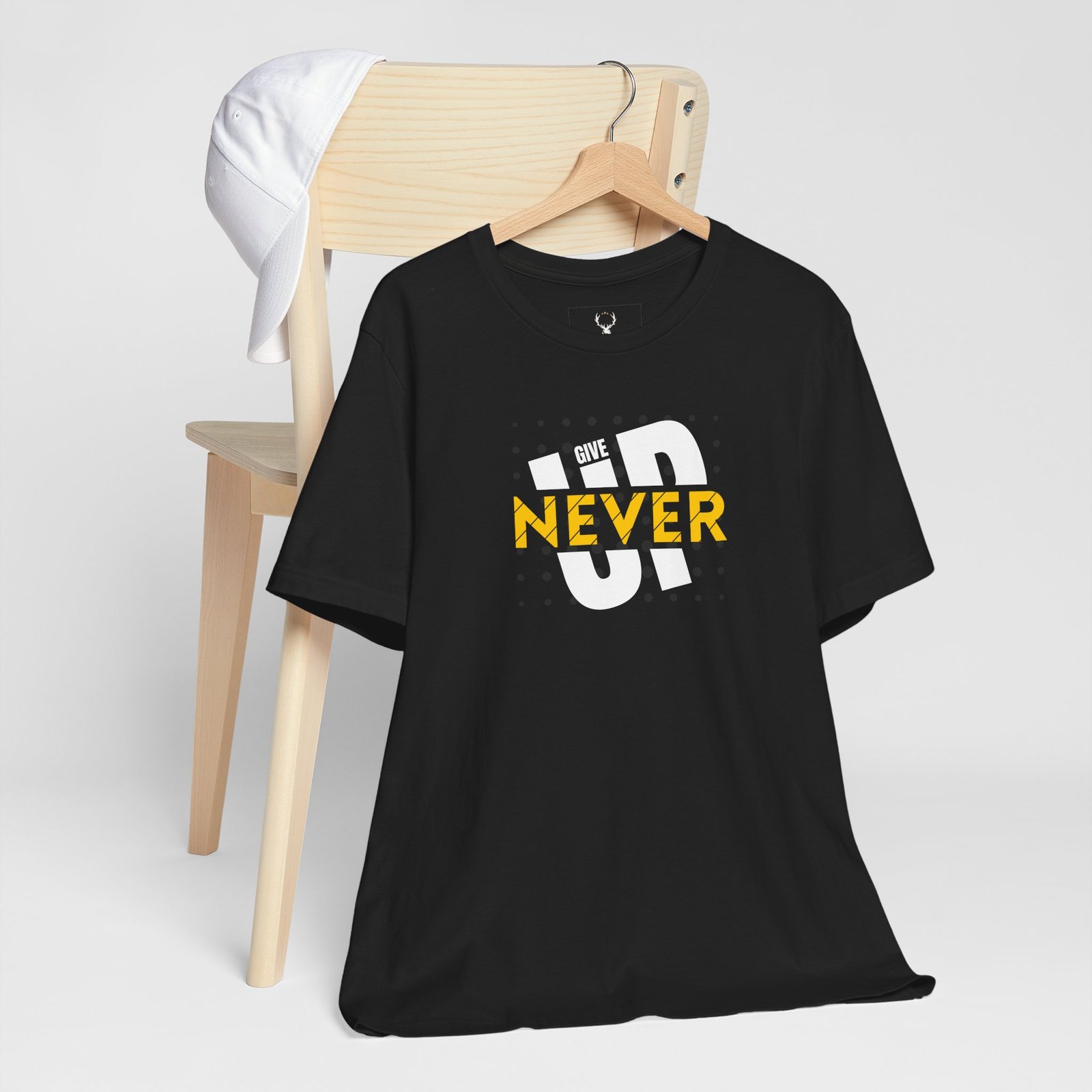 Athletic inspired Never Give Up Graphic Tee for workouts, gym, and active lifestyle fashion.