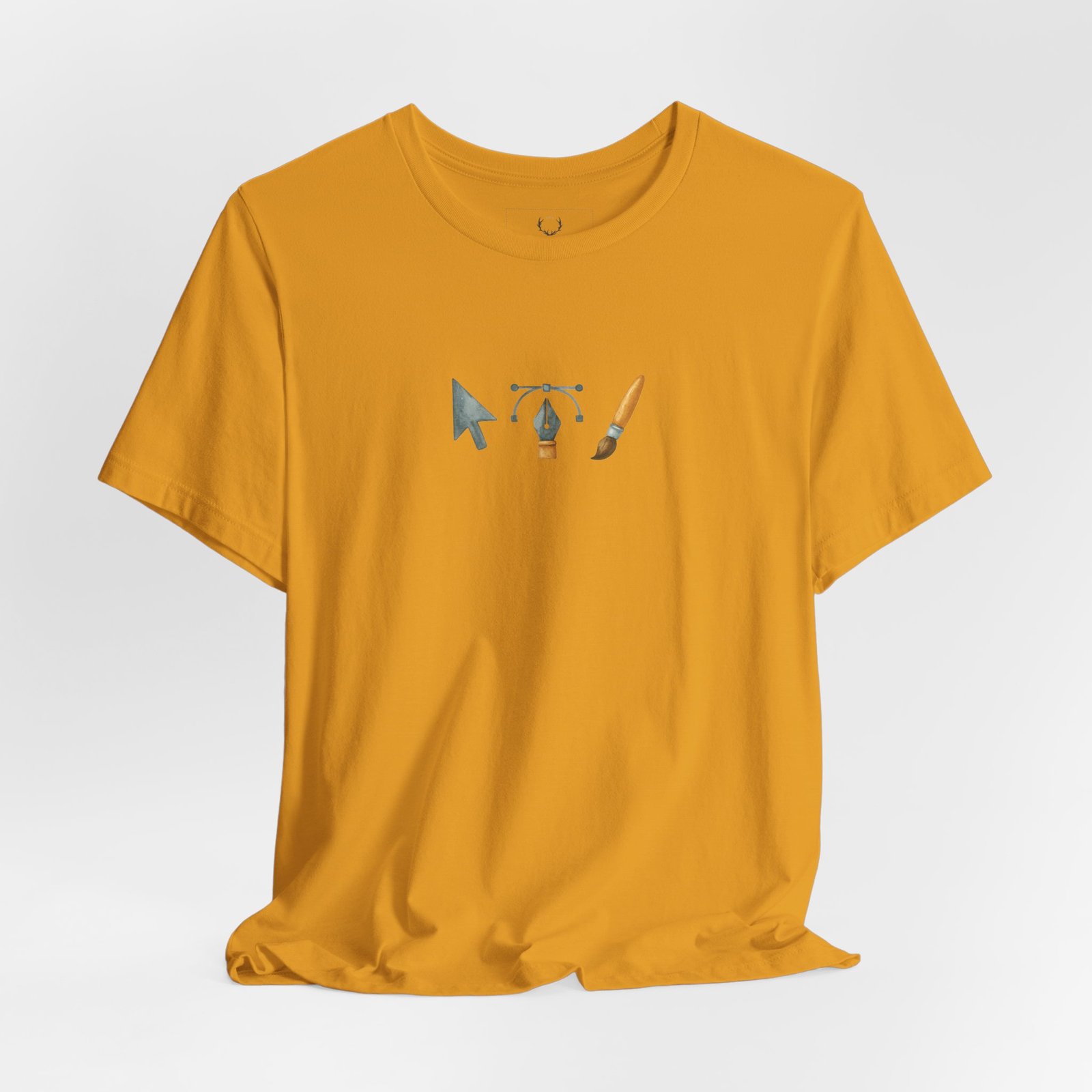 Understated creative software icons shirt with three essential symbols; a breathable, durable artistic icons cotton tee for product designers and digital artists.