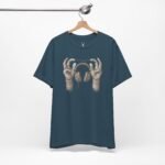 Gothic DJ Headphones Graphic Tee, designed for EDM ravers, music producers, and underground fashion lovers.