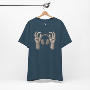 Gothic DJ Headphones Graphic Tee, designed for EDM ravers, music producers, and underground fashion lovers.
