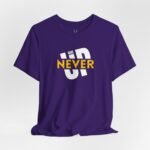 Streetwear inspired motivational Never Give Up Graphic T-Shirt with bold typography.