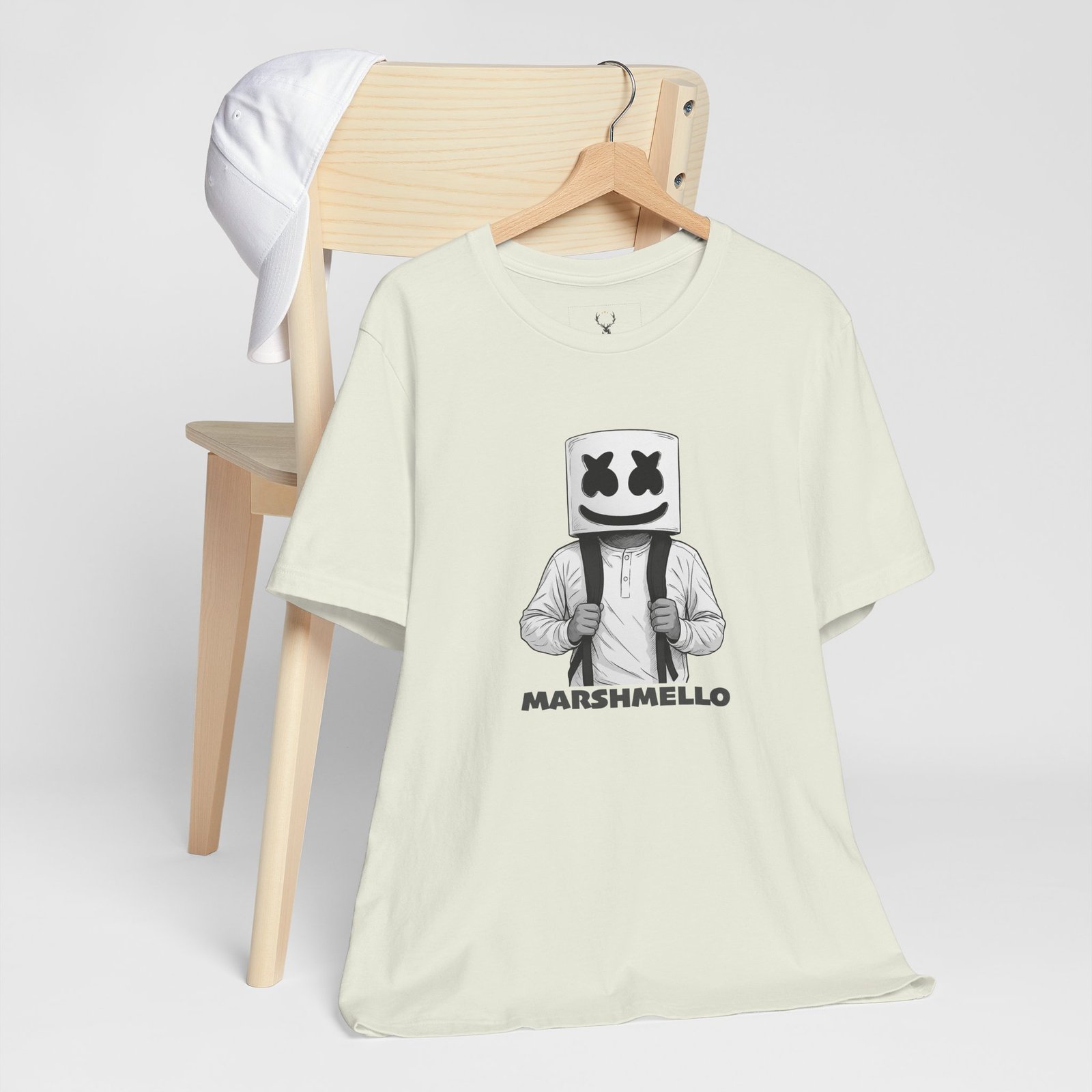 EDM rave Marshmello T-Shirt with Marshmello cartoon tee graphic, designed for streetwear fashion and concert fan merch.