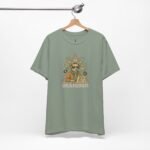 Designer streetwear EDM tee with bold deer artwork and design triangle motif.