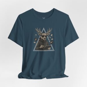 Studio photo of Designer Deer Graphic Tee with deer artwork, designed for creative professionals and urban streetwear audiences.