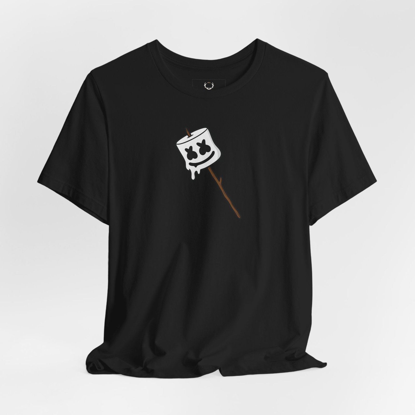 DJ graphic t-shirt with Marshmello Stick print, rave clothing for EDM fans and festival outfits.