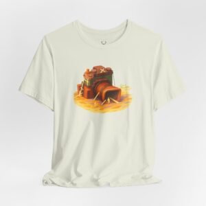White Photographer T-Shirt with detailed retro camera design, perfect for photography lovers and creative professionals.
