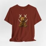 Rave teddy bear graphic t-shirt for EDM fashion and gothic festival streetwear.