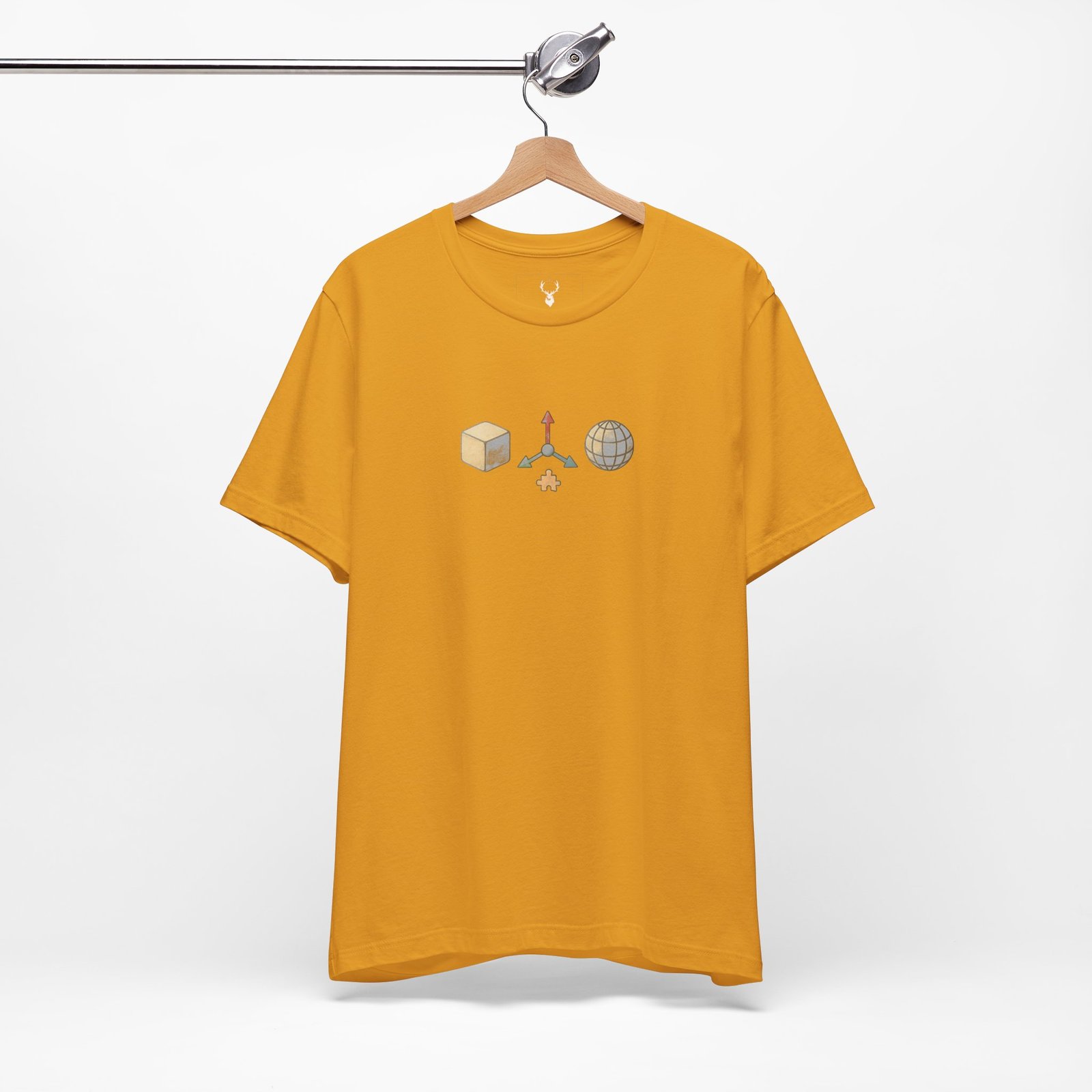 Minimalist 3D Modeling T-Shirt for digital artists, featuring cube and globe tools from Blender, Maya, and Cinema4D.