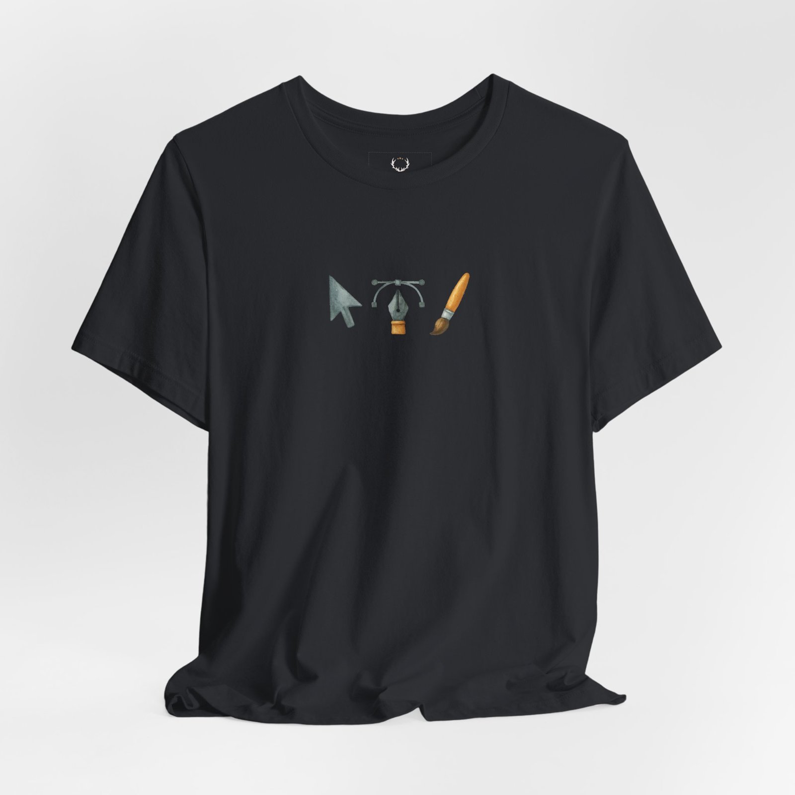 Soft cotton UI UX designer t-shirt featuring the universal toolkit—cursor, pen tool, brush—so your creative tools tee speaks the language of prototypes, components, and grids.