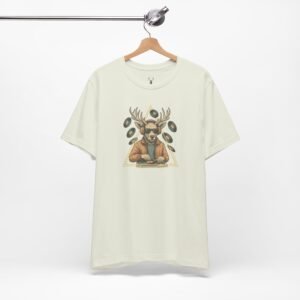 EDM culture Deer DJ Graphic T-Shirt with vinyl record artwork – rave streetwear designed for music fans and festival outfits.