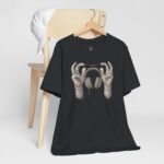 DJ Merch Graphic Tee with headphones illustration, ideal for EDM, rave festivals, and dark streetwear lovers.