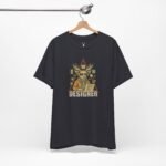 Designer Deer Graphic Tee with headphones and geometric triangle frame for creative professionals.