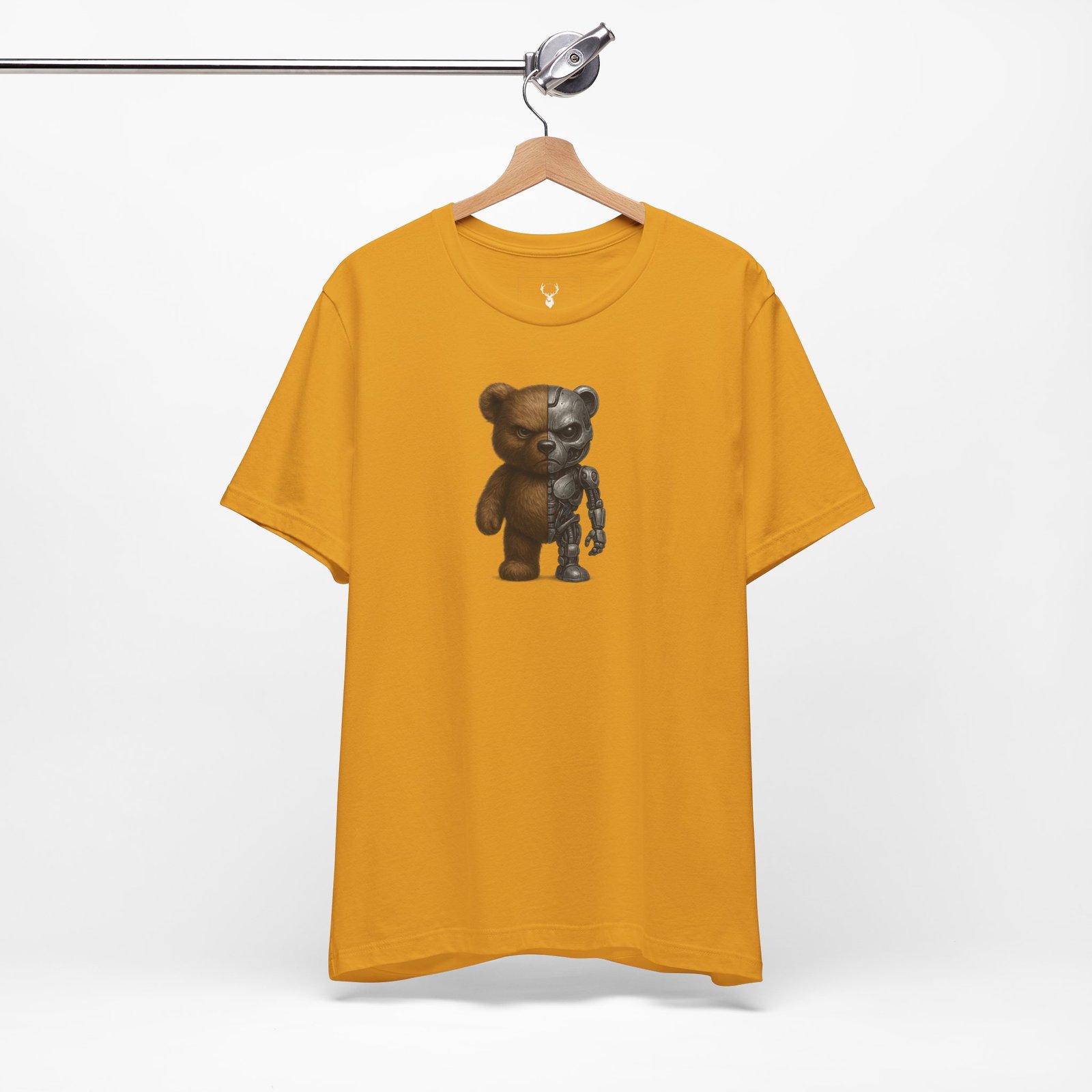 Cyberpunk Teddy Bear Tee showcasing unique futuristic teddy cyborg design, for sci-fi streetwear fans.