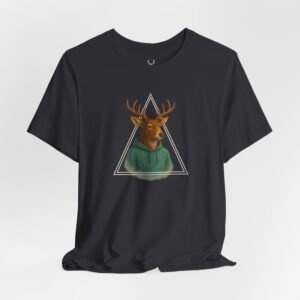 Minimalist Deer Hoodie Graphic Tee with triangle artwork for EDM, rave, and casual streetwear looks.