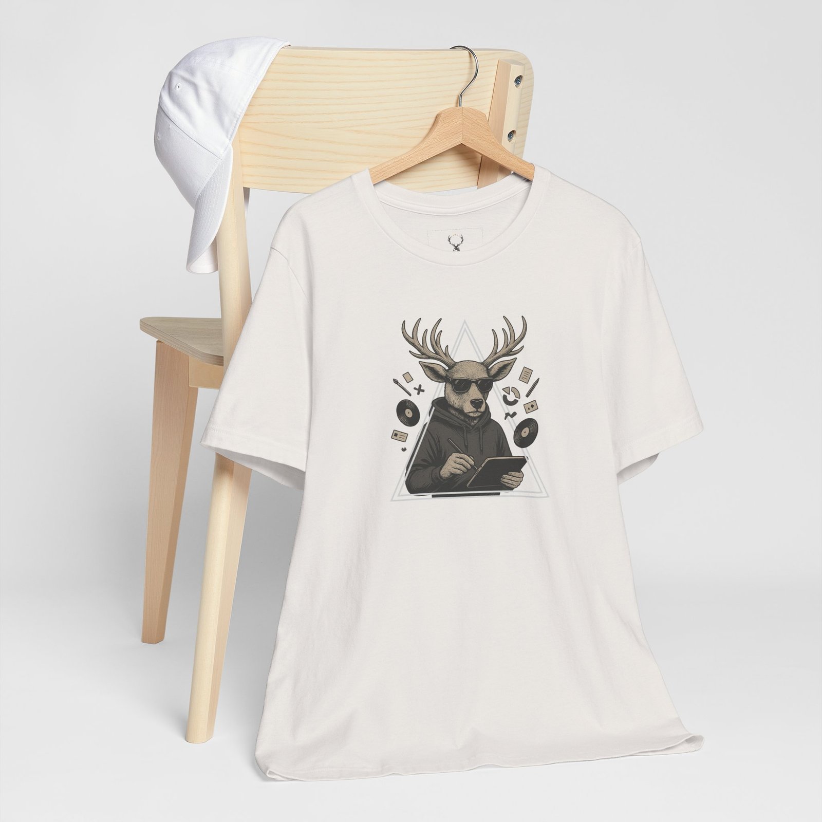Closeup of the detailed deer artwork on the Designer Deer Graphic Tee, designed for creative streetwear and professional artist-inspired fashion lovers.
