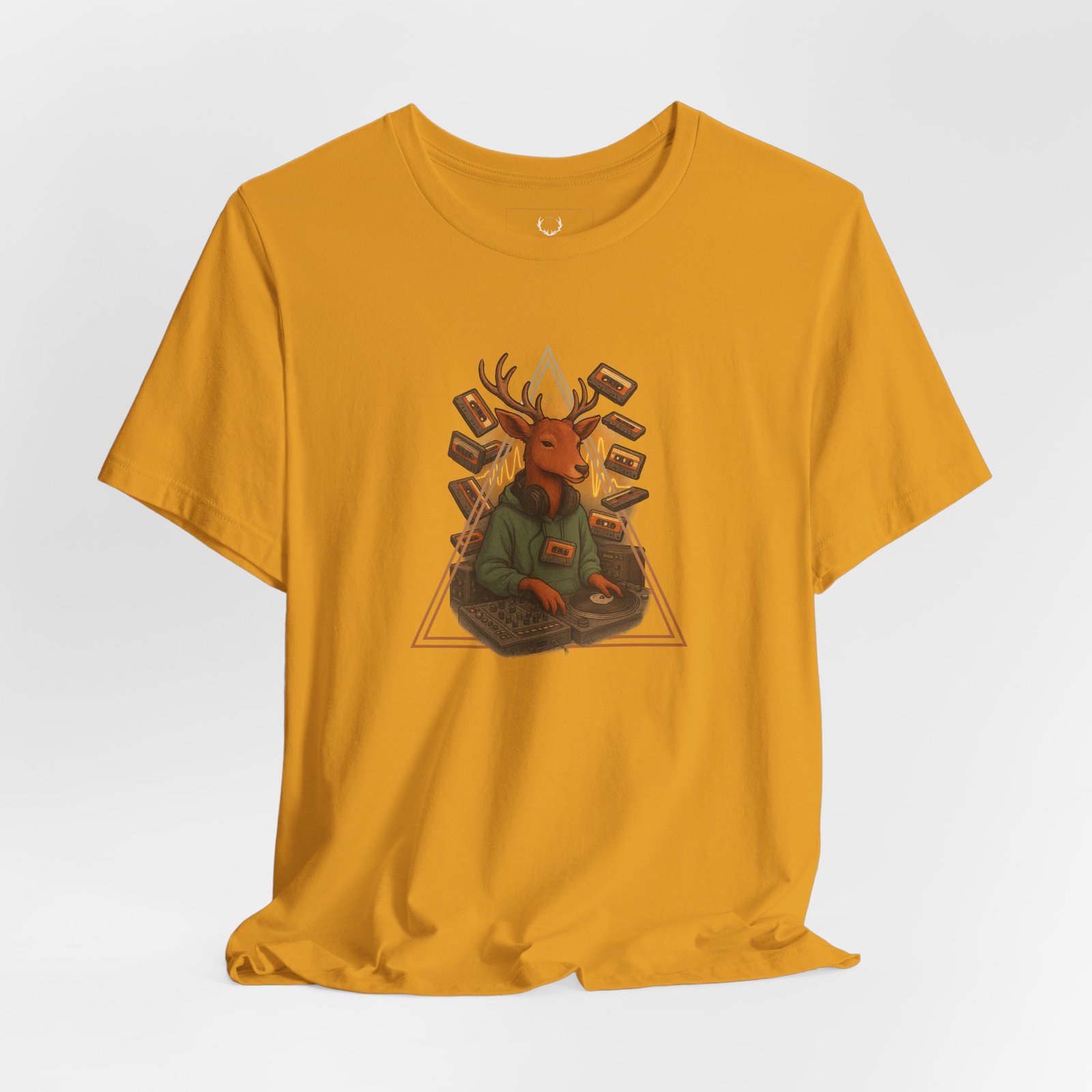 Electronic Music Producer Shirt with deer DJ design, streetwear tee for EDM festival rave culture and retro cassette fans.