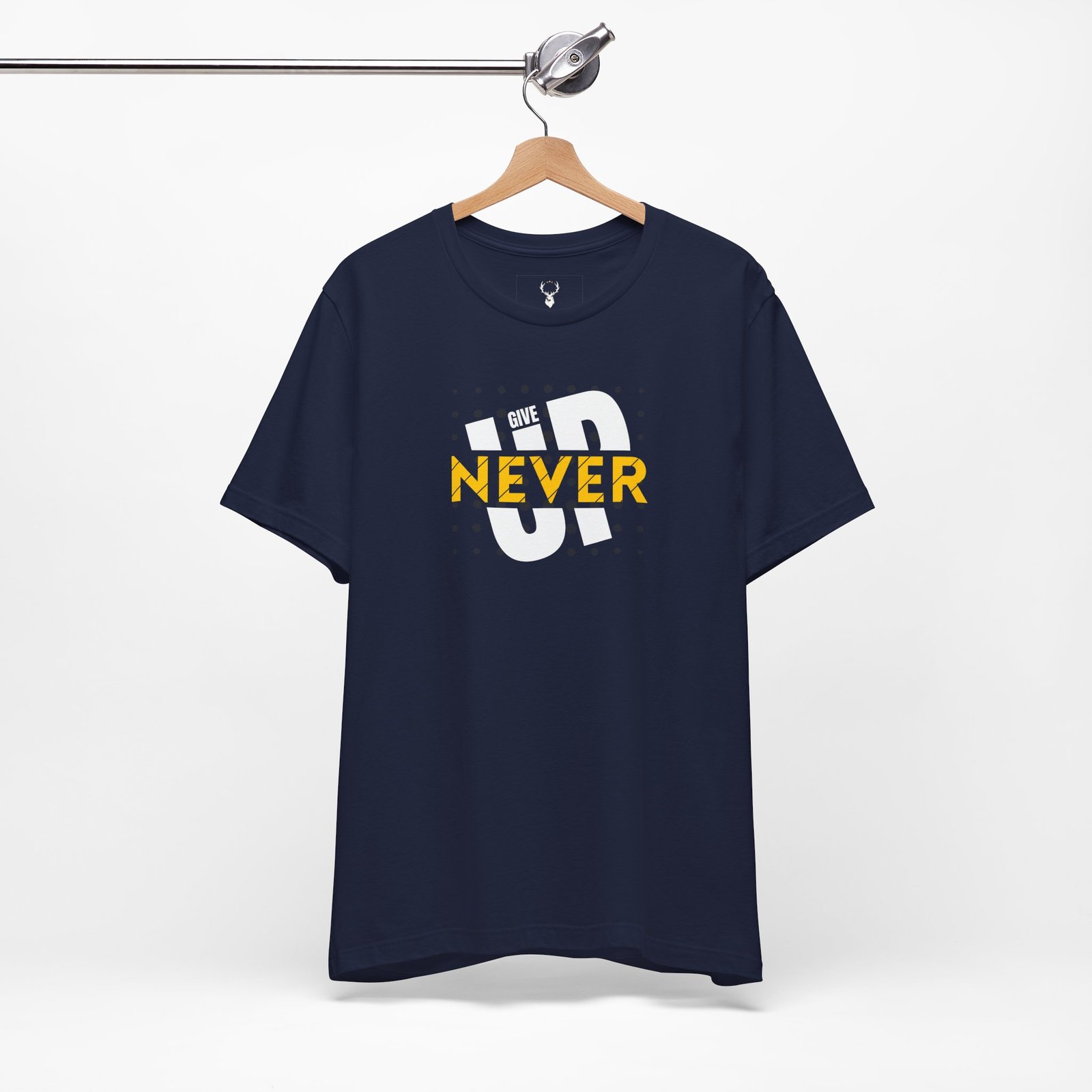 Black Never Give Up Streetwear Shirt with motivational quote for lifestyle inspiration.