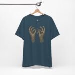 Underground rave clothing T-shirt with mummy hands graphic, perfect for DJs and festival-goers.
