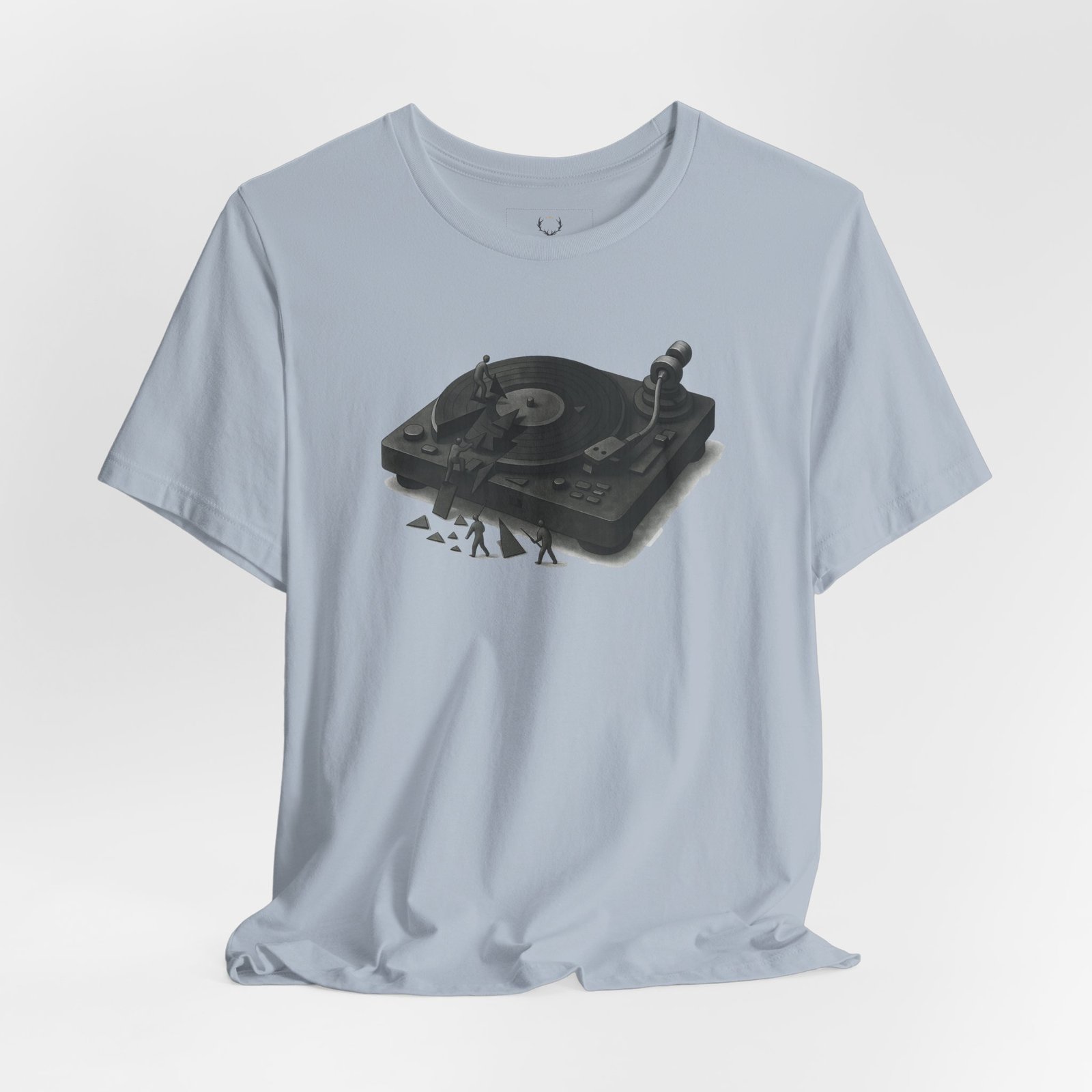 EDM festival DJ turntable graphic tee with vinyl record player artwork for producers and ravers.