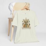Graphic designer EDM shirt with retro triangle art featuring deer in sunglasses and design-inspired icons.