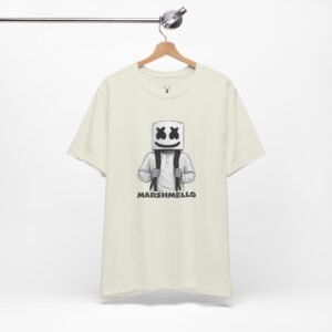 Marshmello DJ Shirt EDM rave festival concert outfit, graphic tee design with Marshmello helmet logo for fan streetwear style.