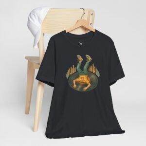 Electronic Music Vinyl Record Festival Shirt with retro DJ console design, made for producers and rave fans.