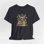 Deer DJ Graphic T-Shirt with vinyl-inspired EDM artwork – streetwear fashion tee for rave culture and vinyl collectors.