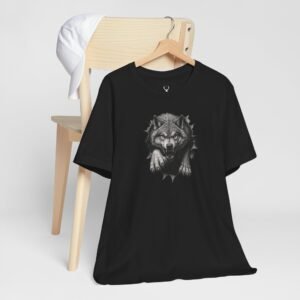 Alpha wolf streetwear tee with snarling wolf illustration for gothic and urban culture.