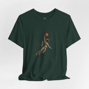 Astronaut slam dunk graphic tee designed for EDM festival streetwear and basketball culture lovers.