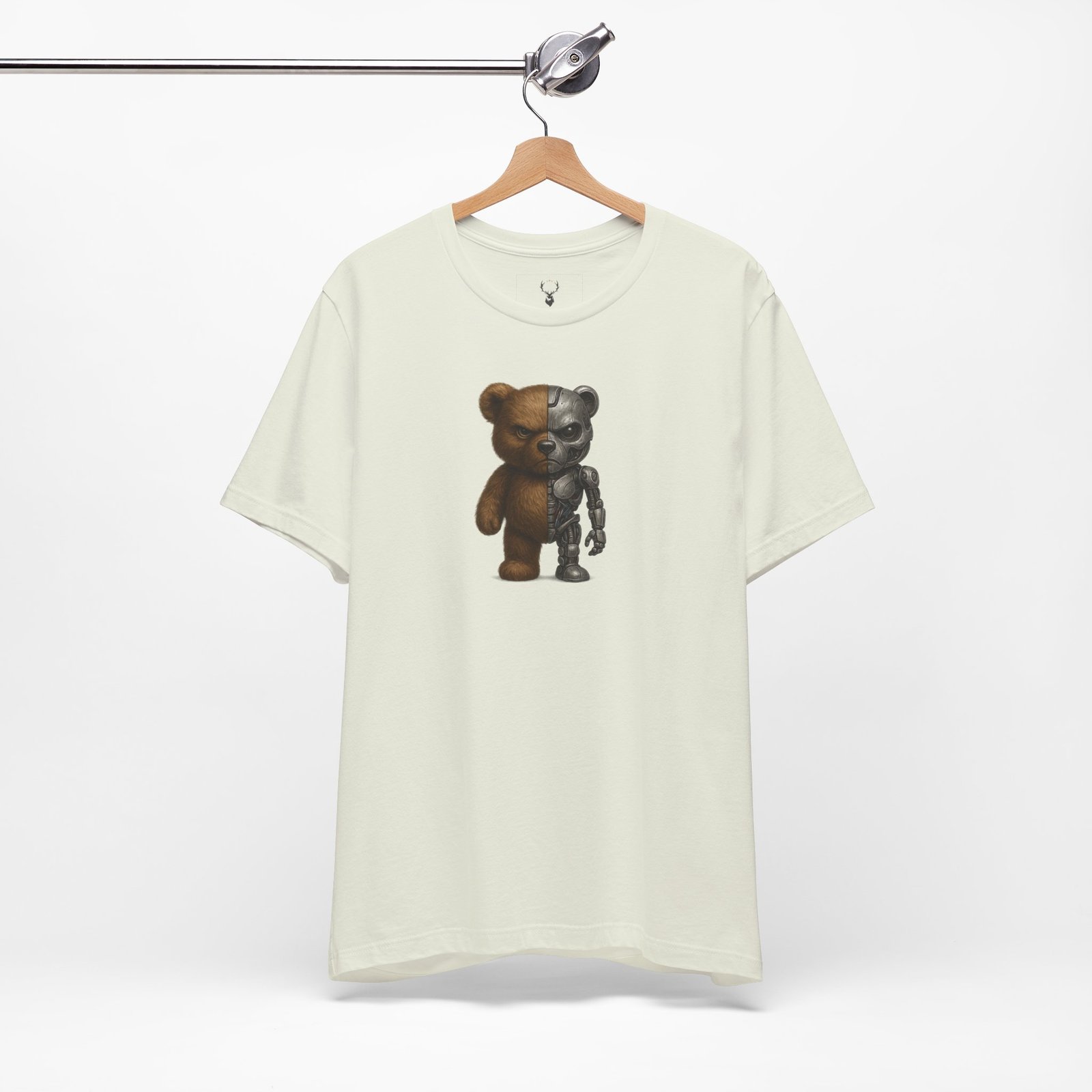 Cyberpunk Teddy Bear Tee highlighting robotic teddy artwork, perfect for futuristic streetwear outfits.