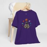 Meditation astronaut galaxy streetwear tee featuring planetary design, cosmic vibes, and EDM-inspired futuristic artwork.