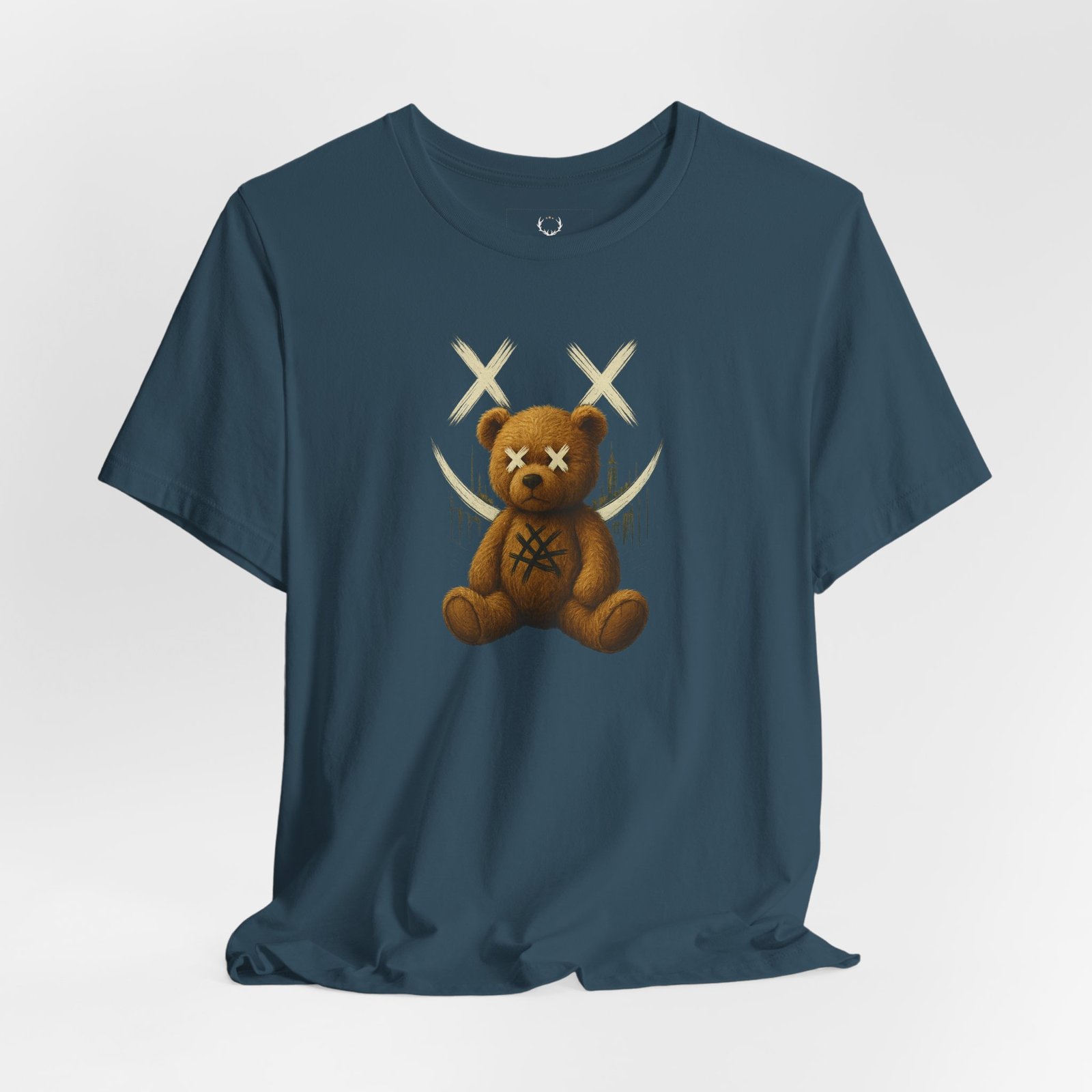 Teddy bear graphic rave t-shirt with gothic design for alternative streetwear.