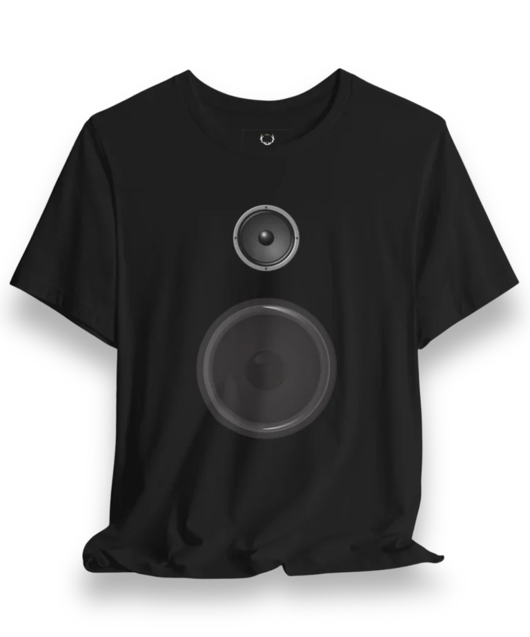Bass Lover Tee with bold speaker graphic design for EDM festivals, DJs, and bass lovers who embrace rave and streetwear culture.