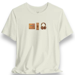 DJ Gear Graphic Tee with headphones and beat pad design for EDM producers, DJs, and electronic music festival fans.