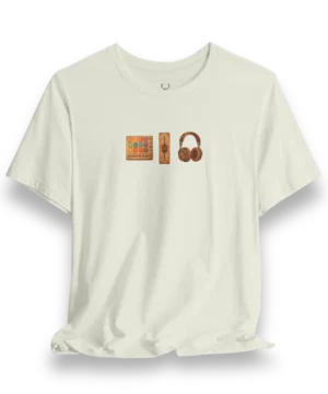 DJ Gear Graphic Tee with headphones and beat pad design for EDM producers, DJs, and electronic music festival fans.
