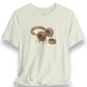 White DJ Headphones Graphic Tee designed for EDM festivals, rave culture, and music producers, featuring bold headphones artwork.