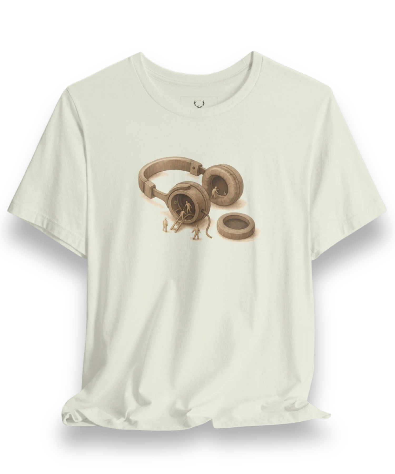 White DJ Headphones Graphic Tee designed for EDM festivals, rave culture, and music producers, featuring bold headphones artwork.