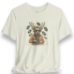 Deer DJ Graphic T-Shirt with bold vinyl record EDM artwork, perfect streetwear tee for rave outfits and electronic music fans.