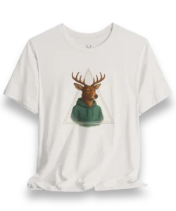 Minimalist Deer Hoodie Graphic Tee with animal artwork and triangle design, perfect streetwear shirt for urban and festival outfits.