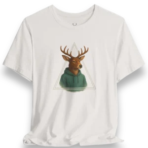 Minimalist Deer Hoodie Graphic Tee with animal artwork and triangle design, perfect streetwear shirt for urban and festival outfits.