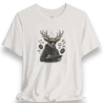 High-quality front view of the Designer Deer Graphic Tee featuring a creative deer artwork in a hoodie, designed for artists and urban streetwear fans.