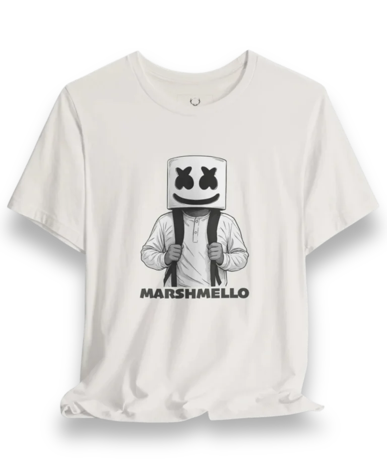 Marshmello Graphic Tee EDM festival streetwear outfit with iconic Marshmello DJ helmet print design for fans and rave lovers.