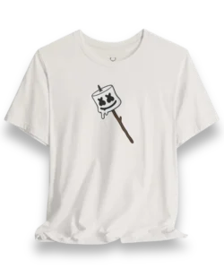 Marshmello Stick T-Shirt featuring EDM graphic design, festival clothing for rave and DJ fans in unisex streetwear style.