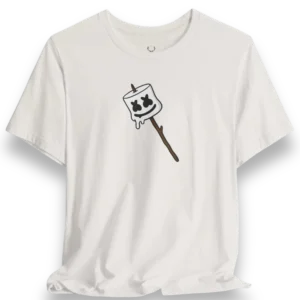 Marshmello Stick T-Shirt featuring EDM graphic design, festival clothing for rave and DJ fans in unisex streetwear style.