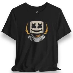 Marshmello T-Shirt black edition with EDM festival DJ graphic for rave and streetwear lovers.