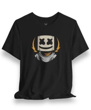 Marshmello T-Shirt black edition with EDM festival DJ graphic for rave and streetwear lovers.