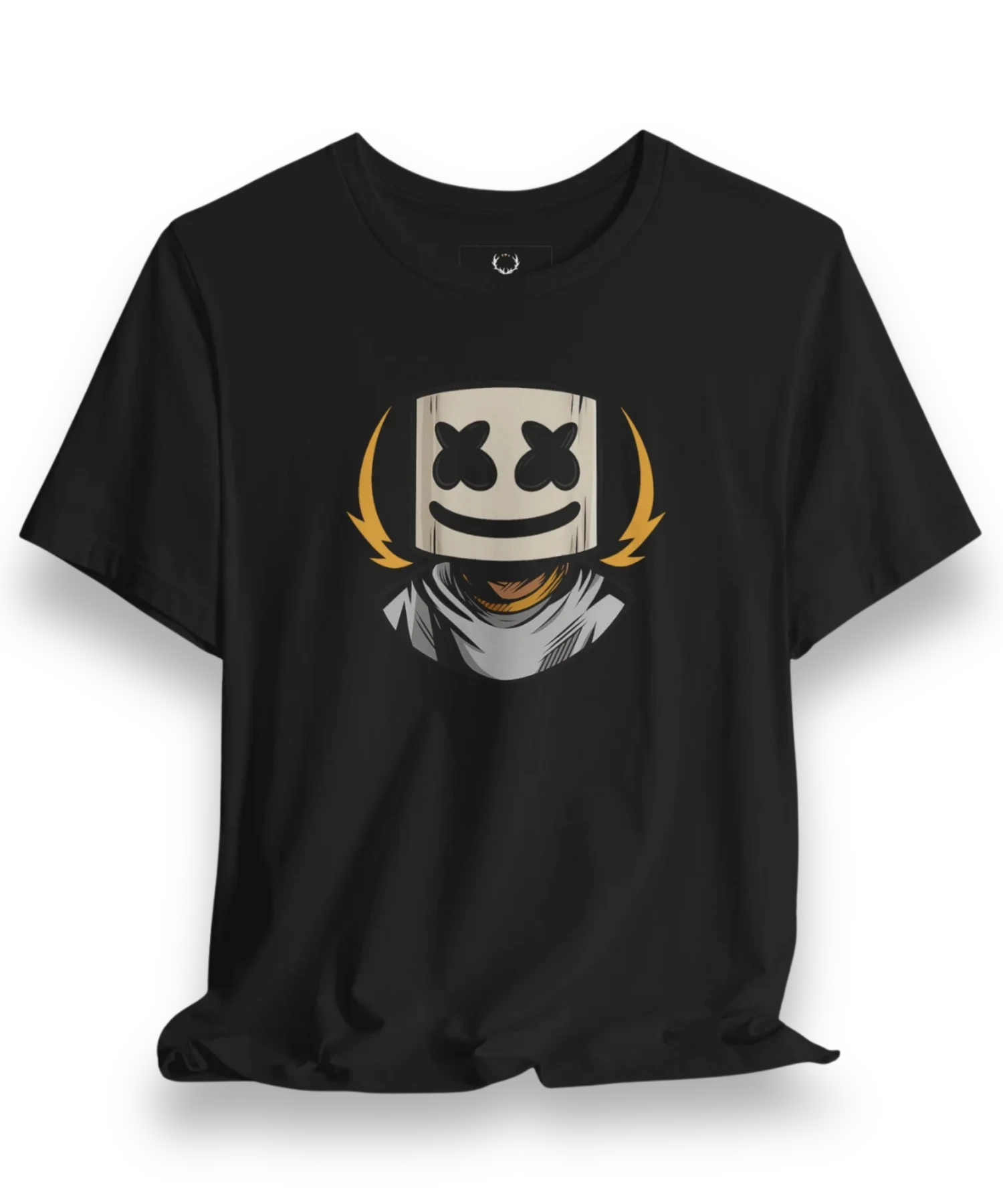 Marshmello T-Shirt black edition with EDM festival DJ graphic for rave and streetwear lovers.